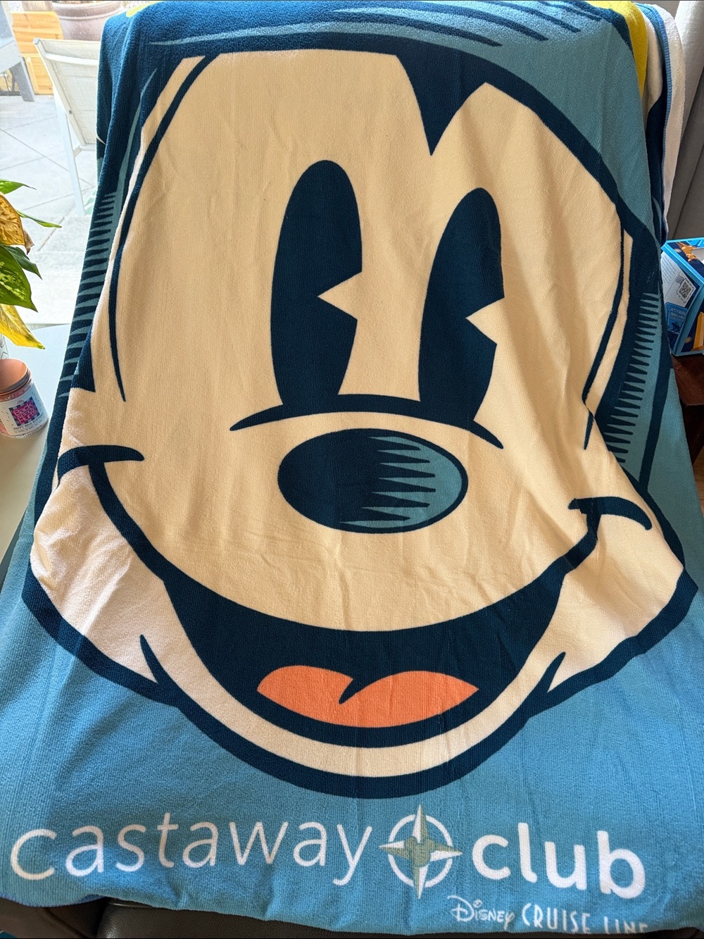 Disney Blue and Cream Mickey Face Castaway Club Beach Blanket